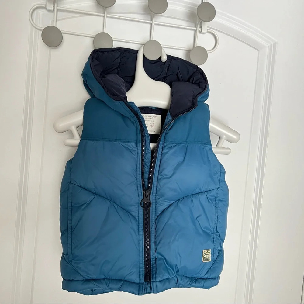 Zara baby boy blue puffer vest sz 2/3 yrs